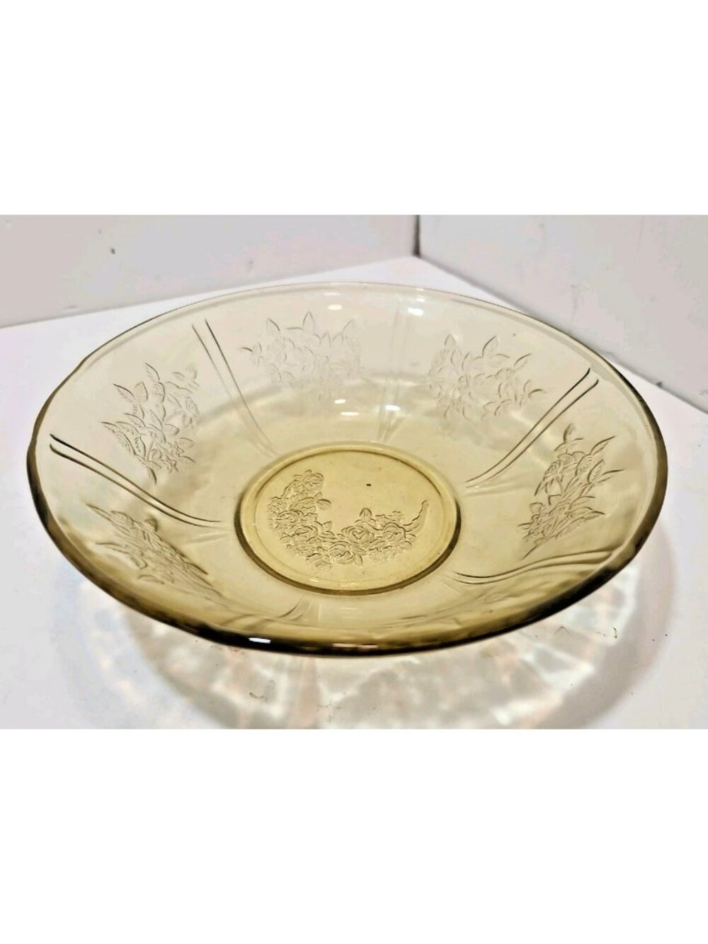 Vtg Federal Glass Yellow Rose Of Sharon Bowl 8.5 In Round Depression Glass